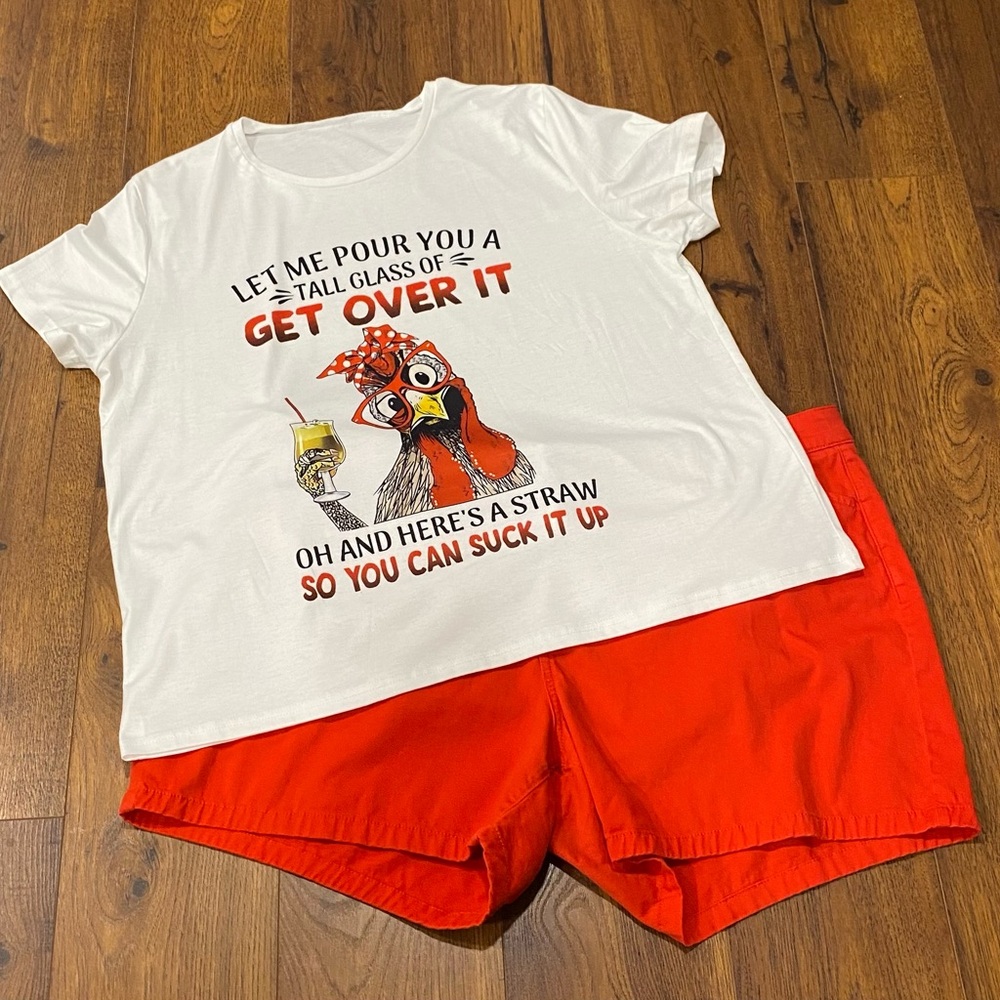 ‘Get Over It’ Women’s Funny White Chicken Graphic Short Sleeve Tee T-Shirt 3X - Picture 3 of 9